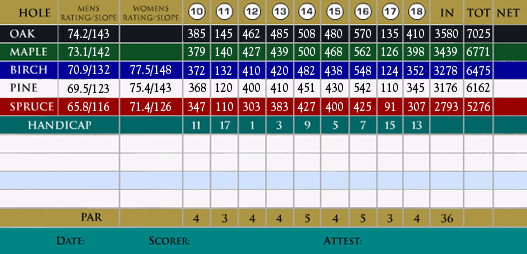 Scorecard Holes 10-18